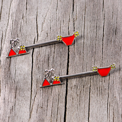 14G 5/8 Red Itty Bitty Bikini Barbell Nipple Ring Set