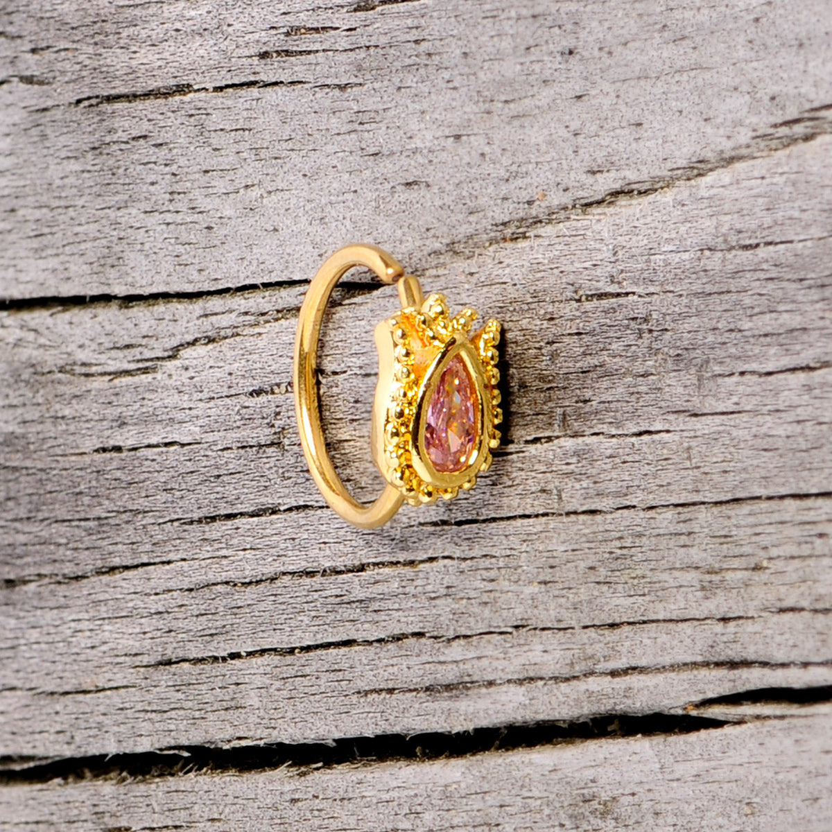 20G 5/16 Pink Gem Gold Tone Tulip Flower Nose Hoop