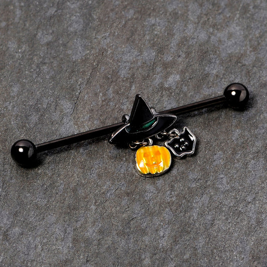 14G Black Cat Witch Hat Black Halloween Industrial Barbell 38mm
