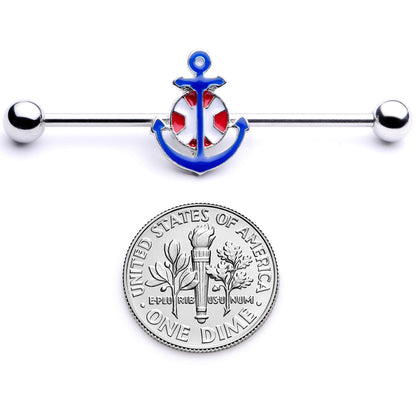 14G Blue Red Life Ring Anchor Nautical Industrial Barbell 38mm