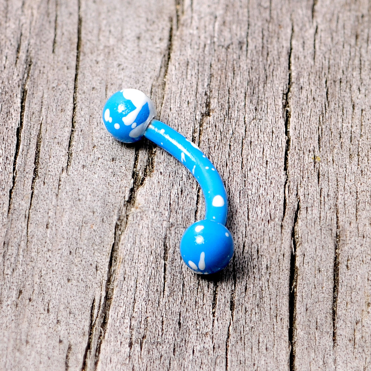 16G 5/16 Blue White Glow in the Dark Curved Eyebrow Ring