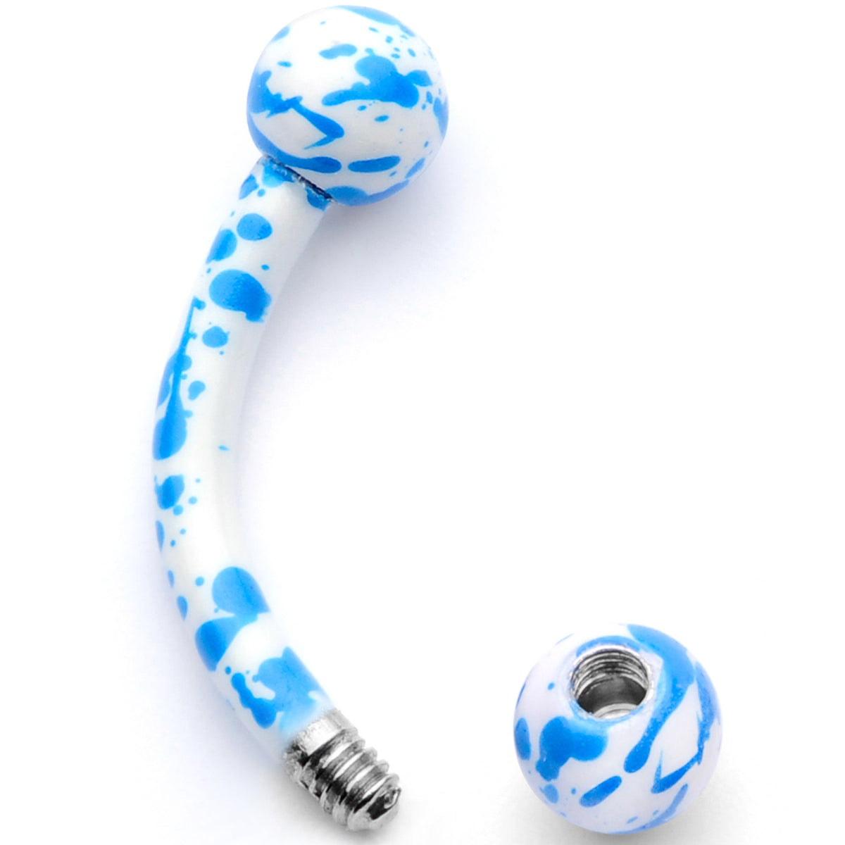 16G 5/16 White Blue Glow in the Dark Curved Eyebrow Ring