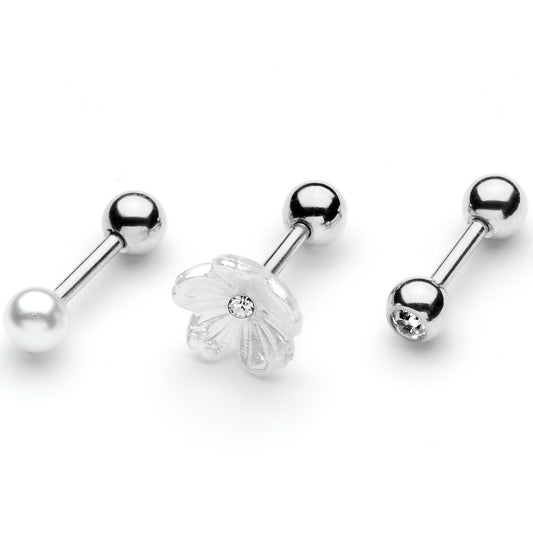 16G 1/4 Clear Gem Flower Cartilage Tragus Set of 3