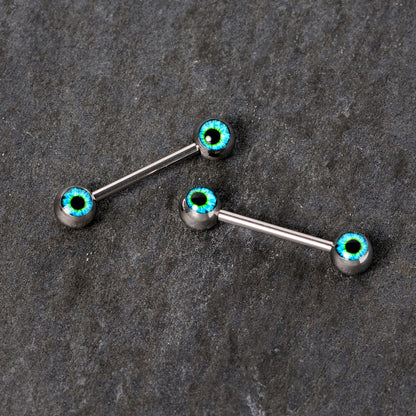 14G 5/8 Haunting Human Blue Eyeball Halloween Nipple Ring Set