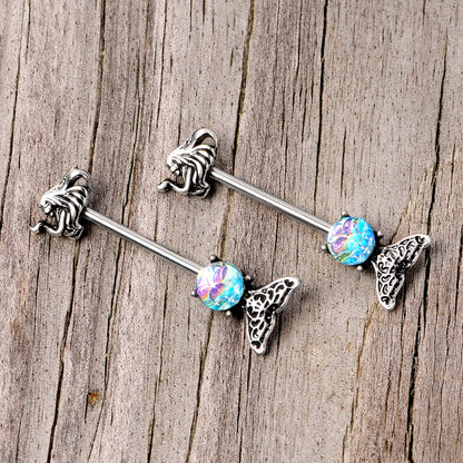 14G 5/8 Blue Mermaid Scale Tail Barbell Nipple Ring Set