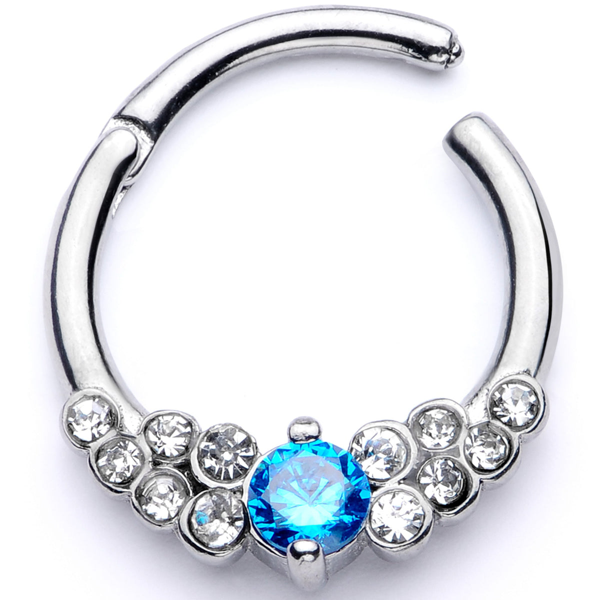 16G 3/8 Clear Blue CZ Gem Arc Hinged Segment Ring