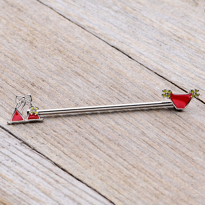 14G Red Itty Bitty Bikini Industrial Barbell 38mm