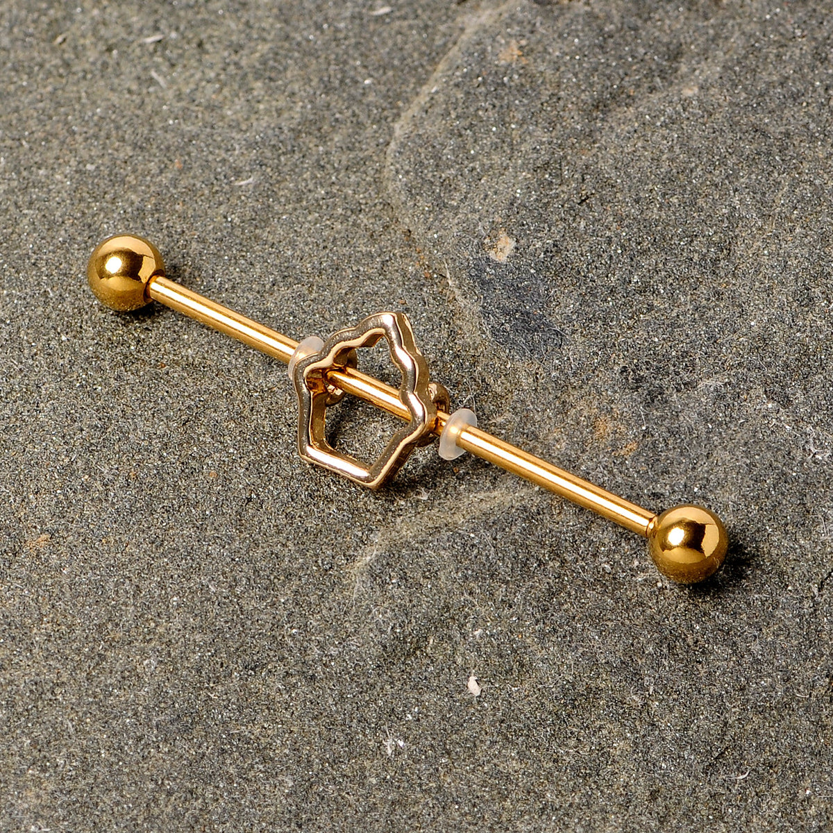 14G Gold Tone Hollow Cupcake Industrial Barbell 38mm