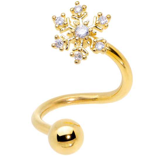 Clear CZ Gem Gold Tone Snowflake Christmas Spiral Twister Belly Ring