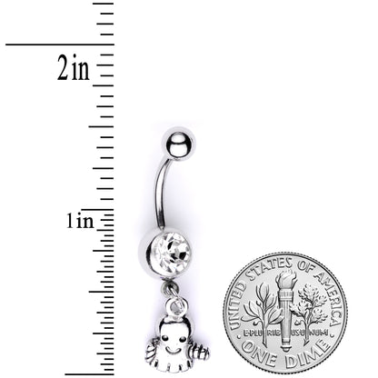 Clear Gem Happy Ghost Halloween Dangle Belly Ring
