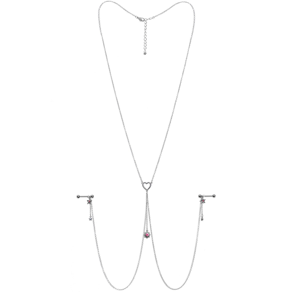 14G 5/8 Pink Gem Sun Heart Star Nipple Chain Necklace