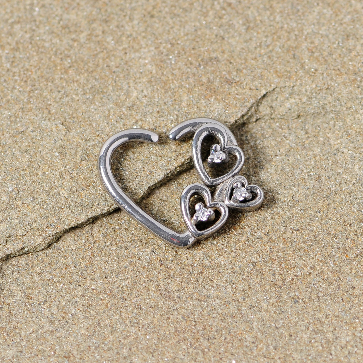 16G 3/8 Clear CZ Gem Valentines Day Left Heart Closure Ring