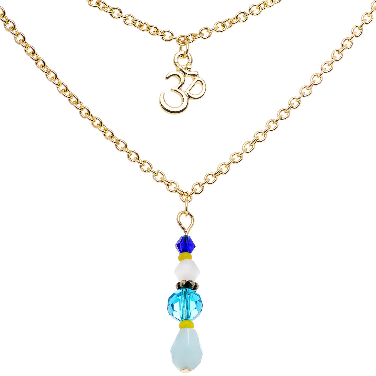 14G 9/16 Gold Tone Om Blue Beads Captive Ring Dangle Nipple Chain