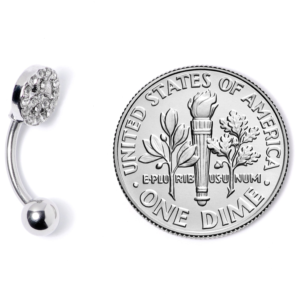 16G 5/16 Clear Gem Retro Peace Sign Curved Eyebrow Ring
