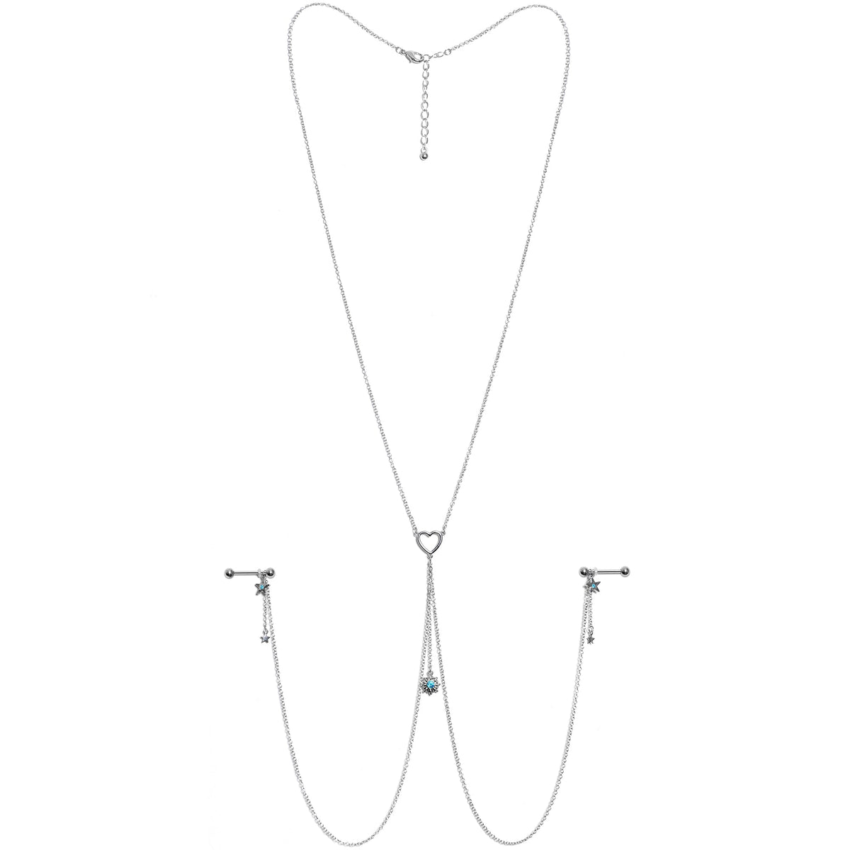 14G 5/8 Blue Gem Sun Heart Star Nipple Chain Necklace