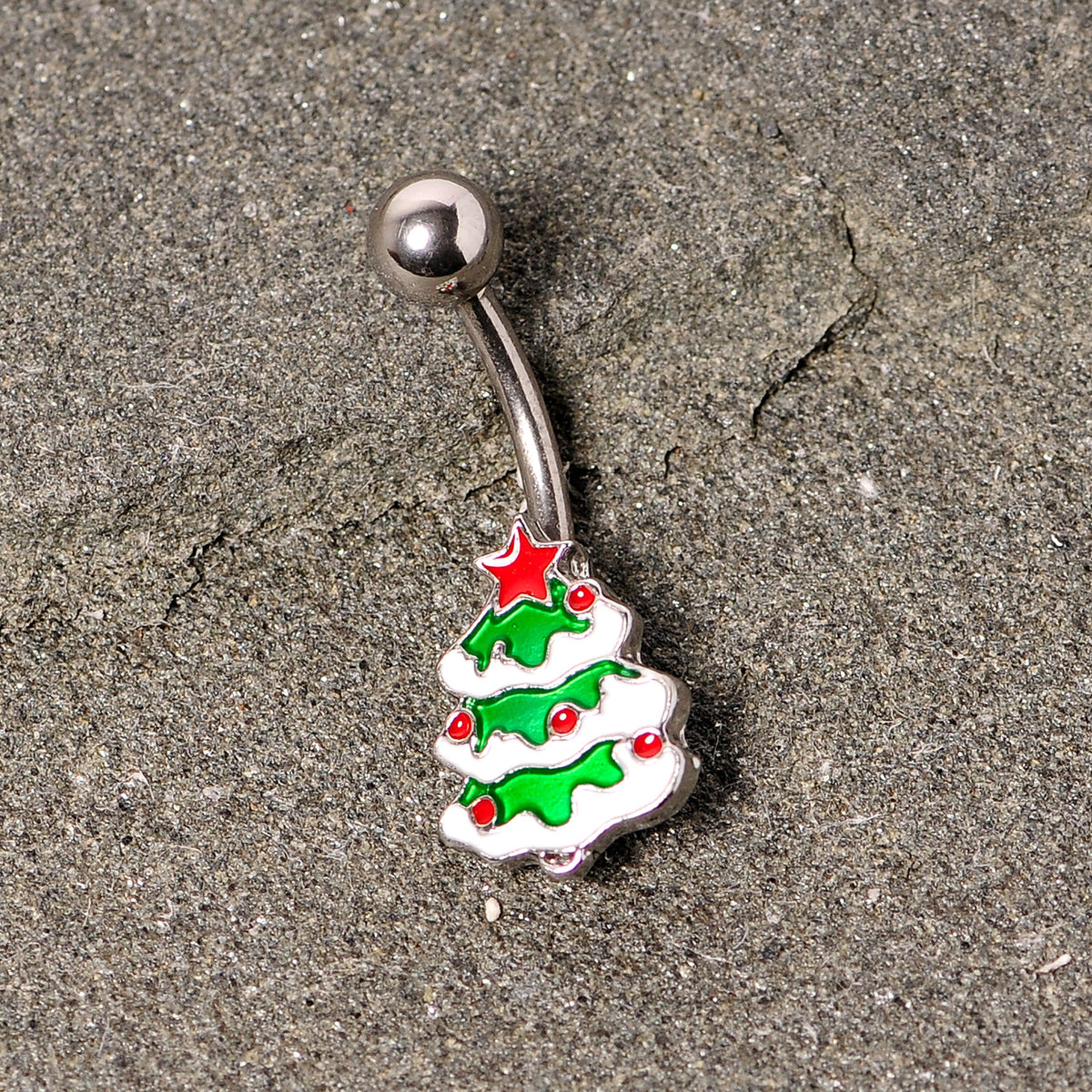 Green Red White Christmas Tree Holiday Belly Ring