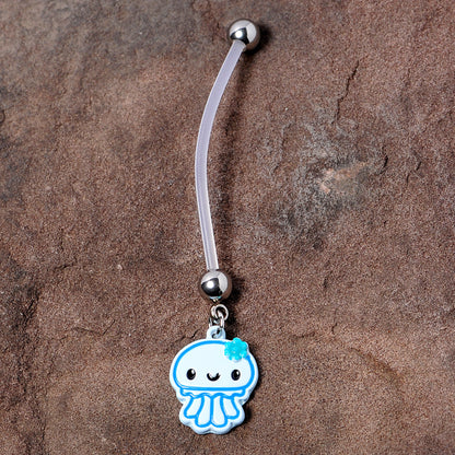Bundle of Joy Baby Blue Squid Nautical Dangle Pregnancy Belly Ring