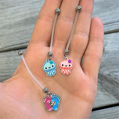 Bundle of Joy Baby Blue Squid Nautical Dangle Pregnancy Belly Ring