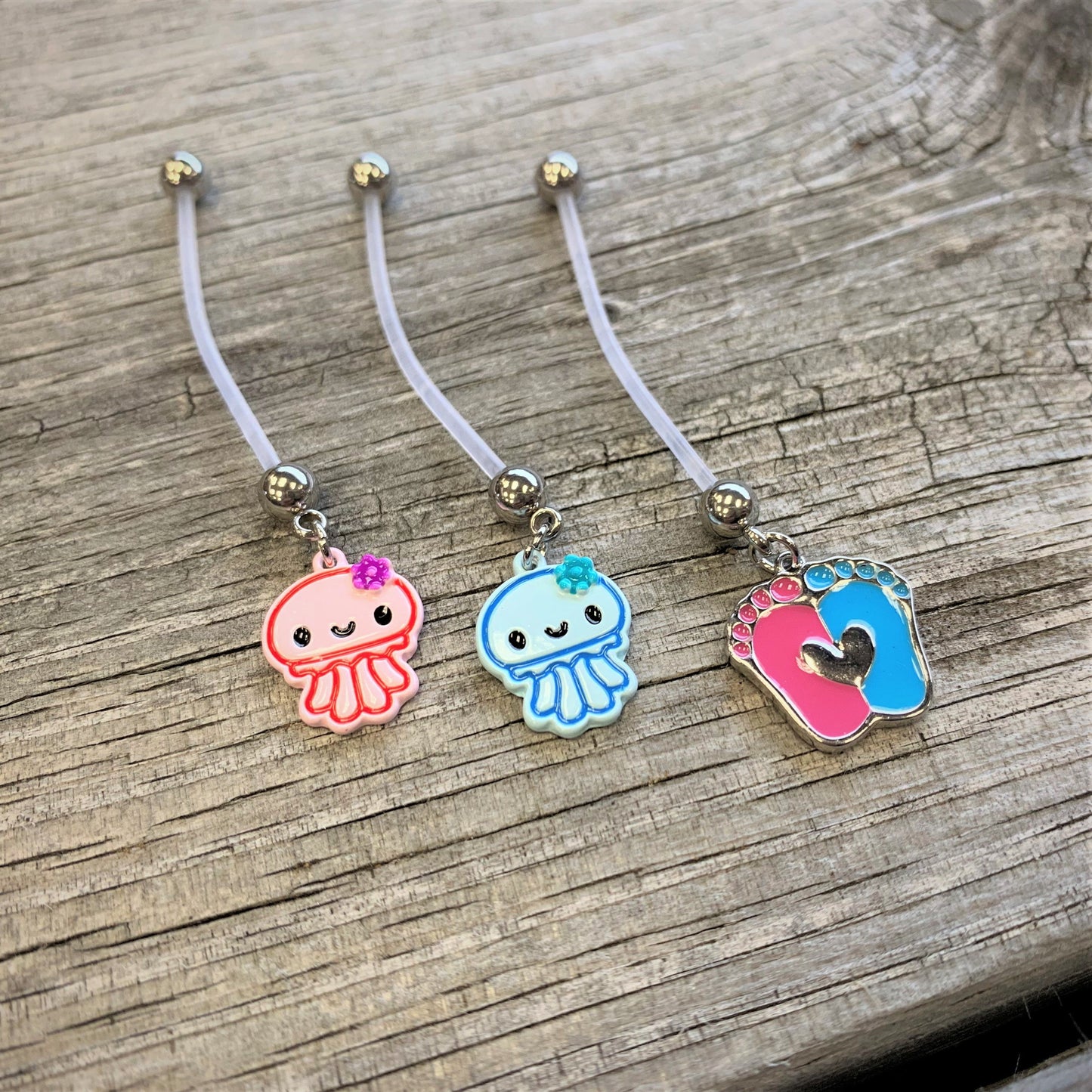 Pink Blue Baby Feet Dangle Pregnancy Belly Ring