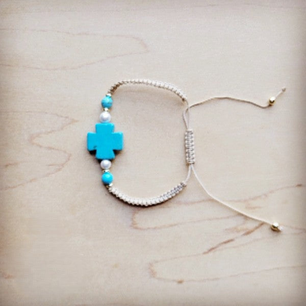 Adjustable Woven Cross Turquoise Braided Bracelet