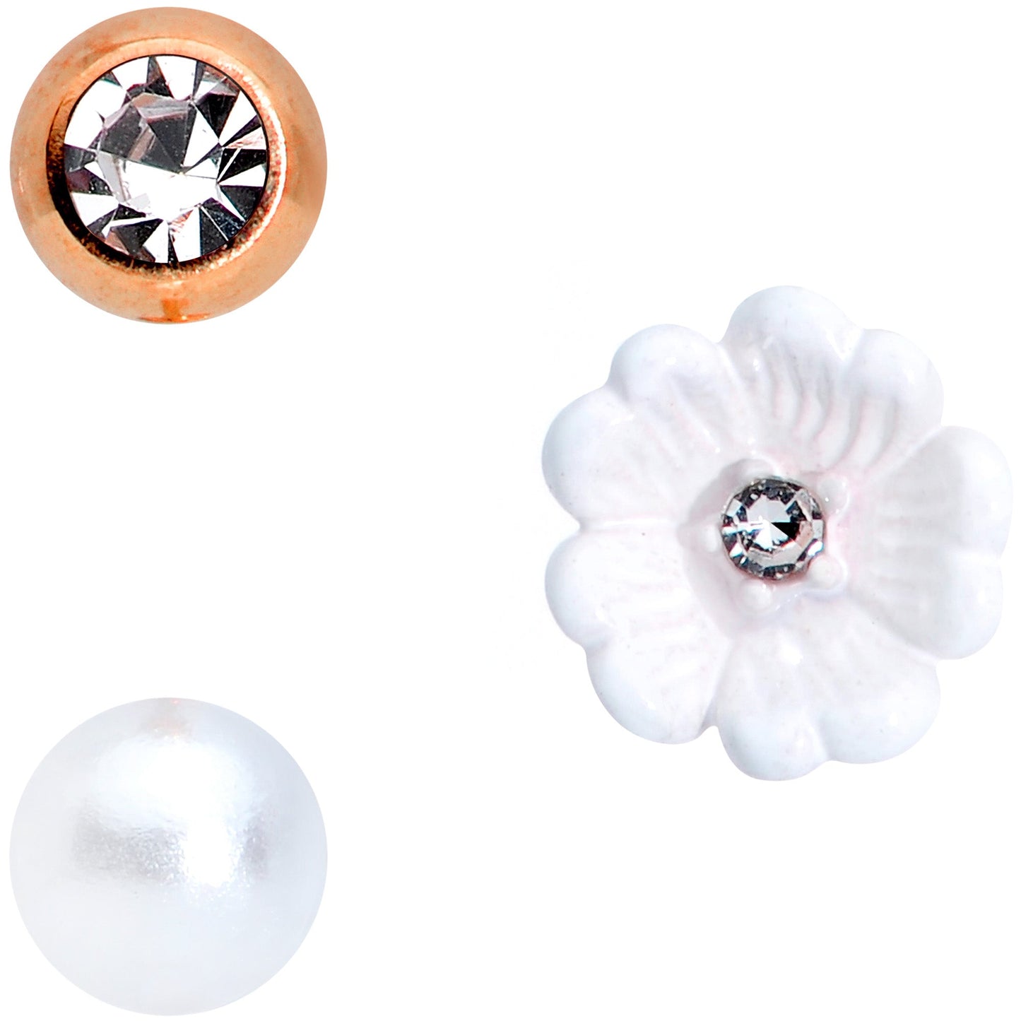16G 5/16 Clear Gem Rose Gold Tone Flower Labret Tragus Set of 3