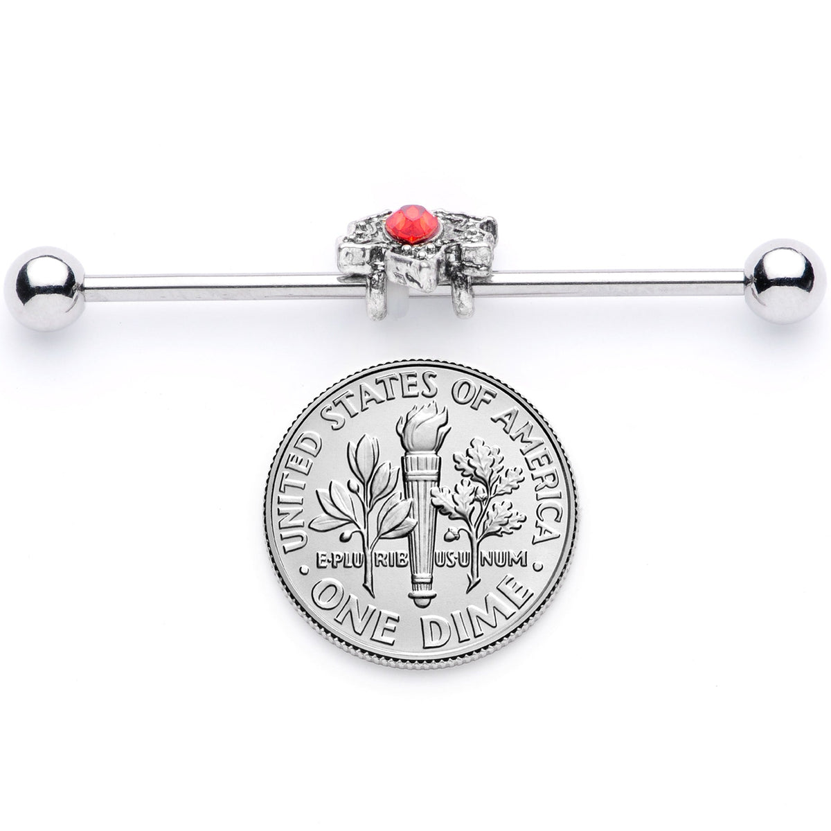 14G Red Gem Holiday Holly Leaf Christmas Industrial Barbell 38mm