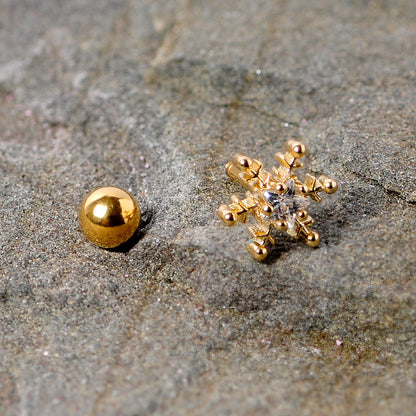 16G 1/4 Clear Gem Gold Tone Winter Snowflake Cartilage Tragus