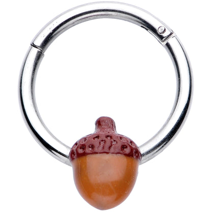 16G 3/8 Brown Autumn Acorn Hinged Segment Ring