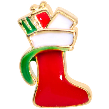 20G 7mm Gold Tone Red White Christmas Stocking Nose Bone