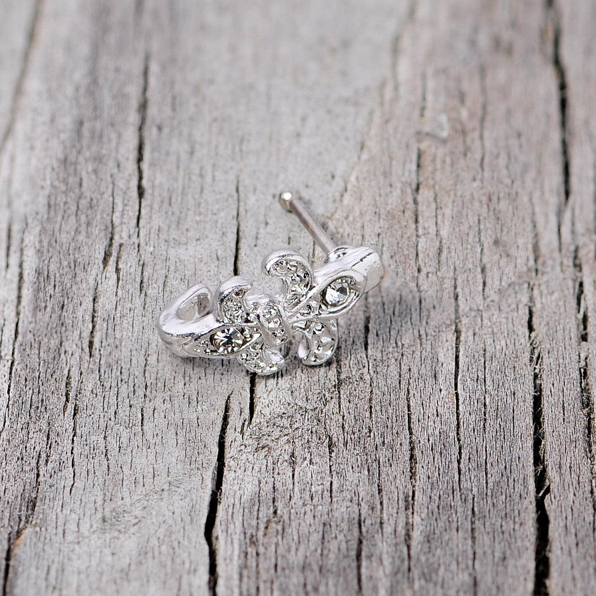 20G 3/8 Clear Gem Fleur De Lis Faux Hoop Nose Bone