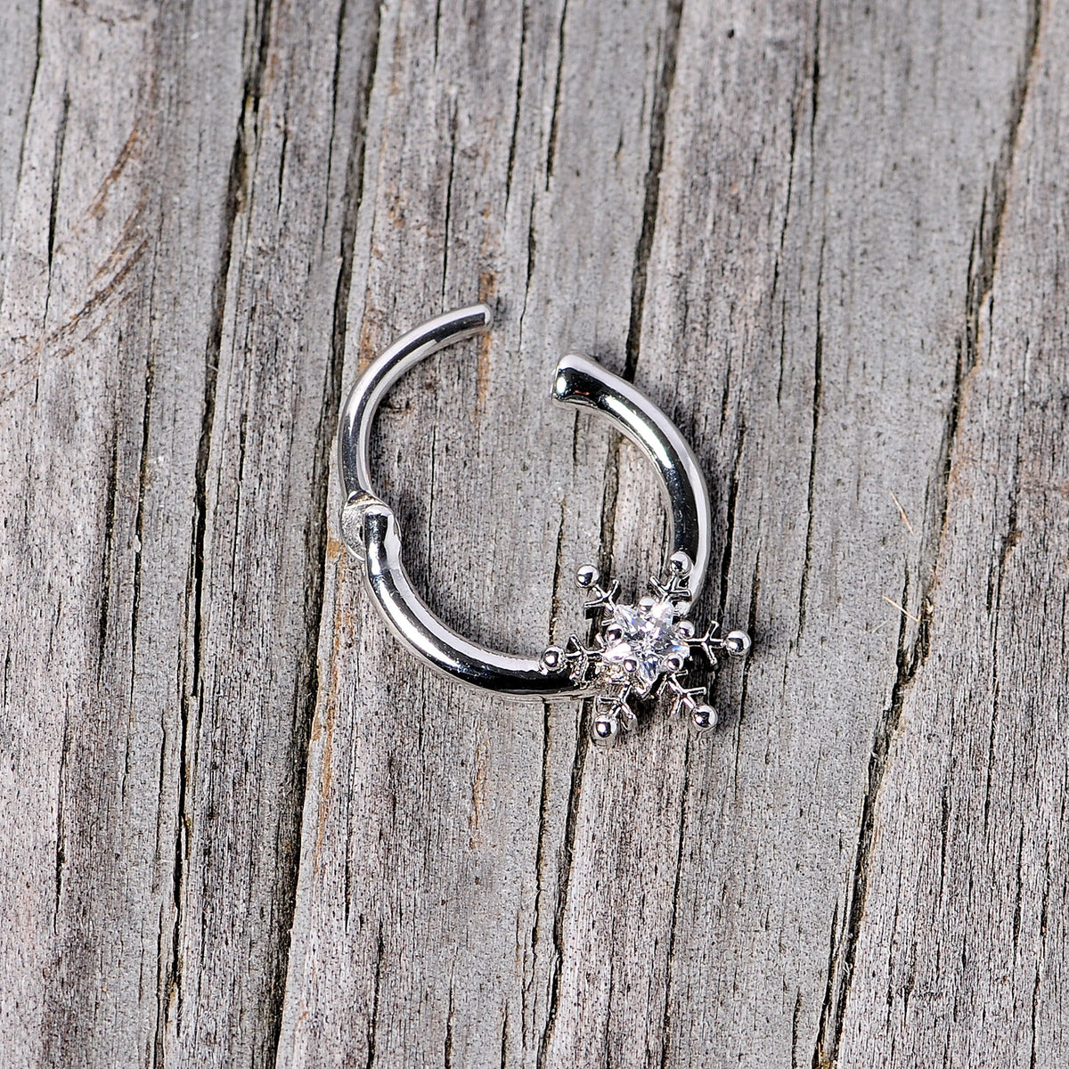 16G 3/8 Clear Gem Holiday Snowflake Septum Clicker