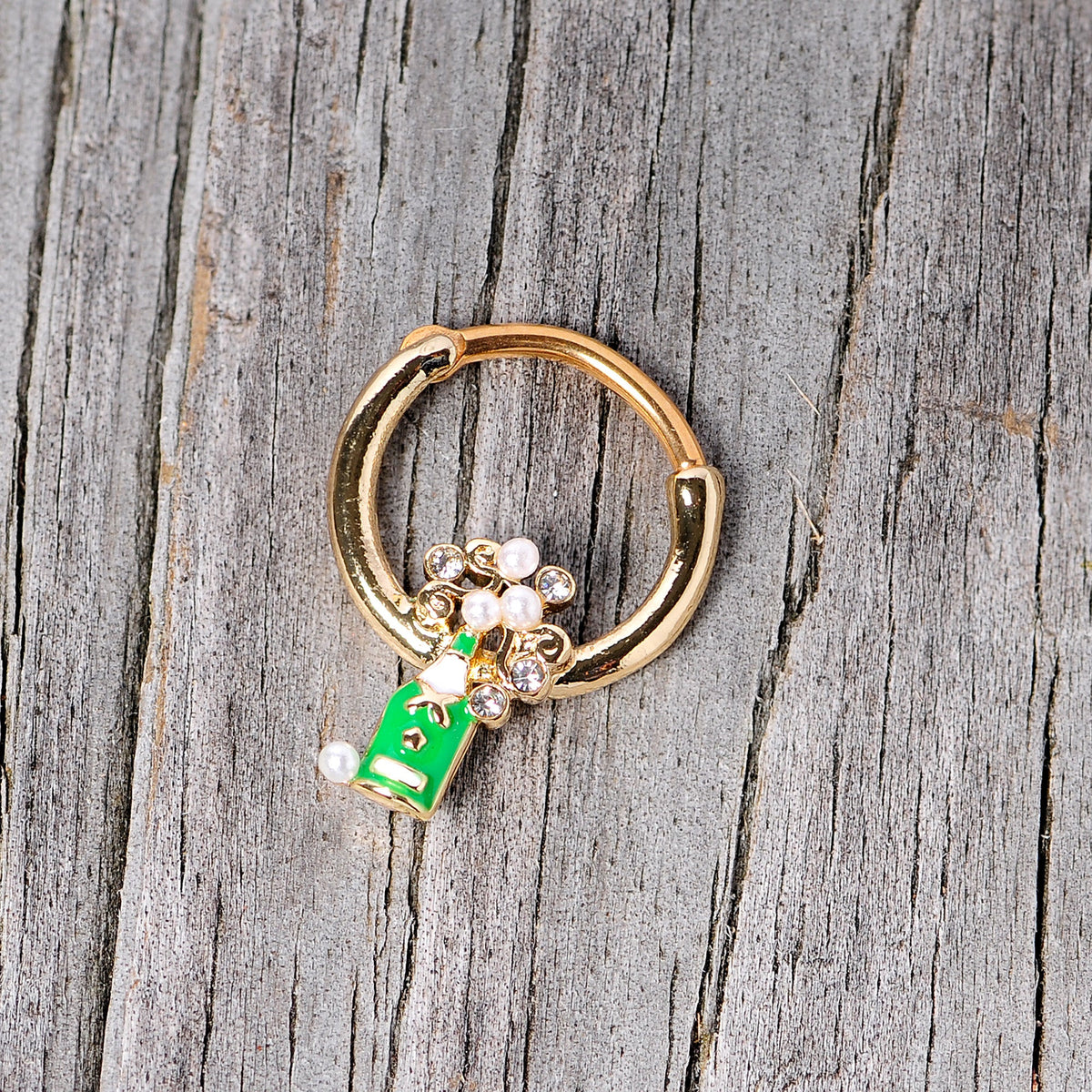 16G 3/8 Clear Gem Gold Tone Champagne Holiday Septum Clicker