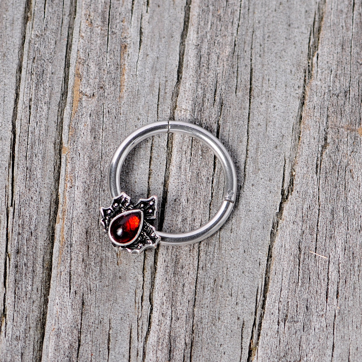 16G 3/8 Red Gem Holly Leaf Holiday Hinged Segment Ring