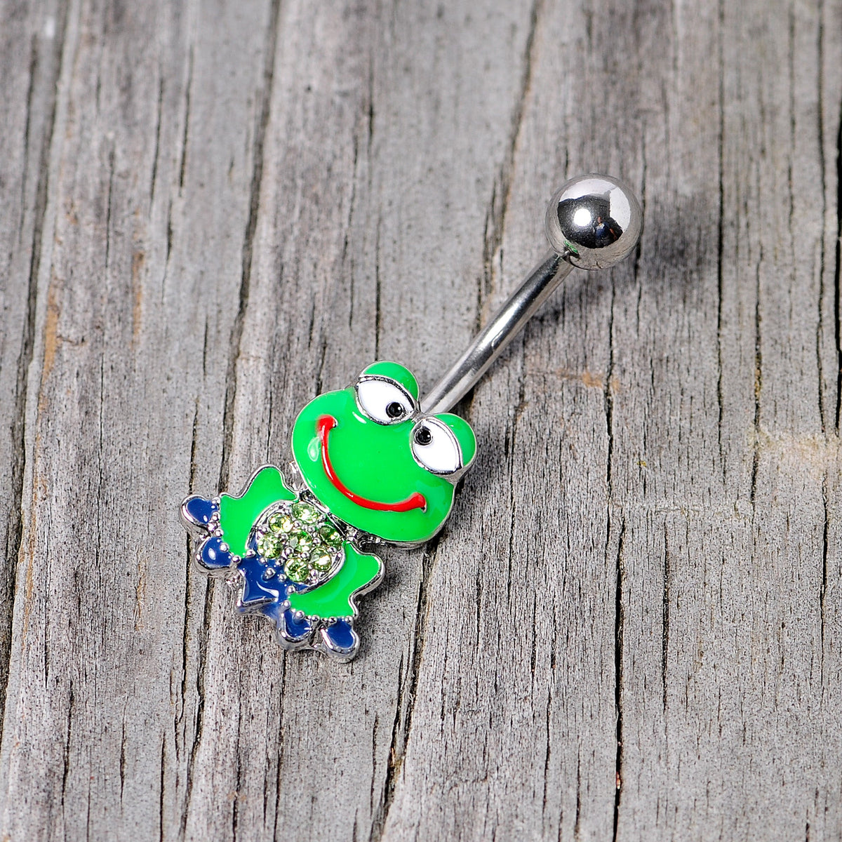 Green Gem Green Goofy Frog Belly Ring