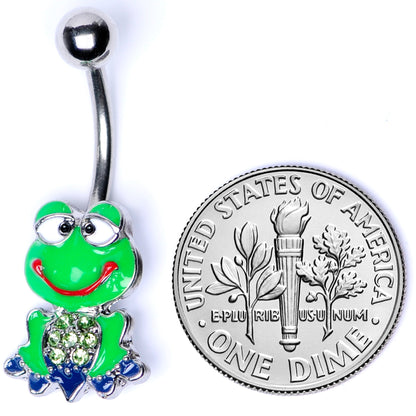 Green Gem Green Goofy Frog Belly Ring