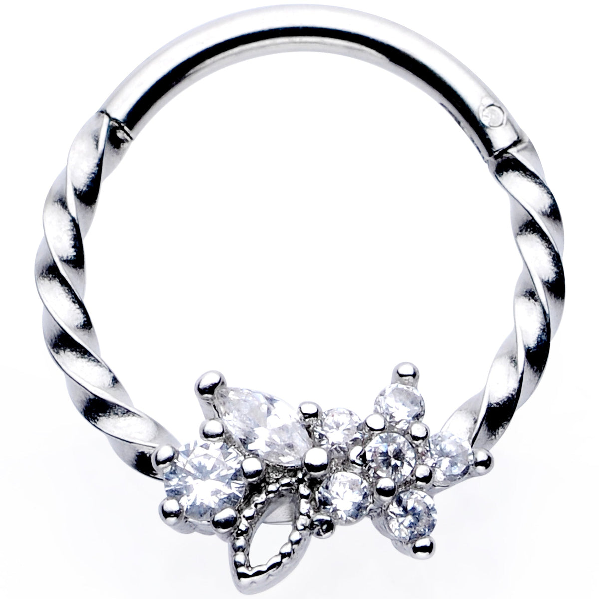 16G 3/8 Clear Gem Star Twisted Hinged Segment Ring