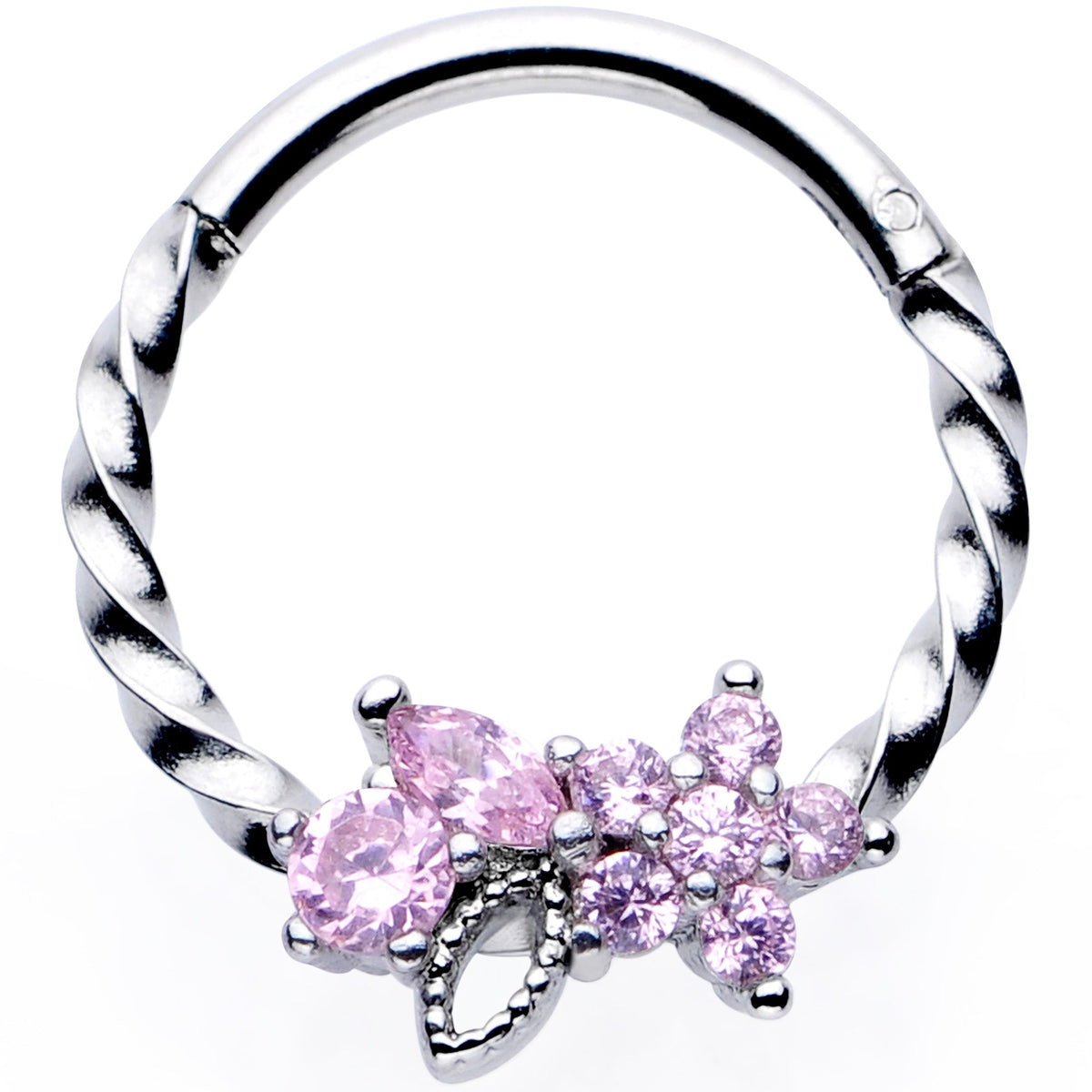 16G 3/8 Pink Gem Star Twisted Hinged Segment Ring