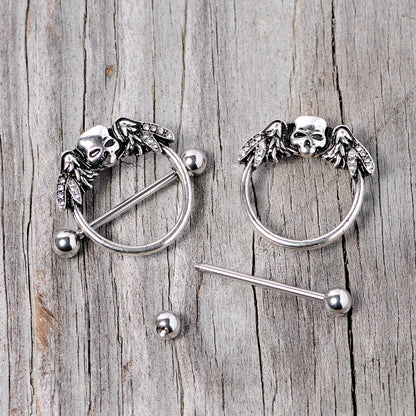 14G 7/8 Winged Skull Halloween Nipple Shield Set