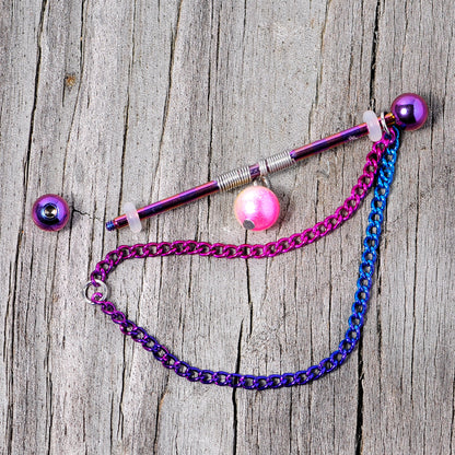 14G Rainbow Double Chain Dangle Project Bar 38mm