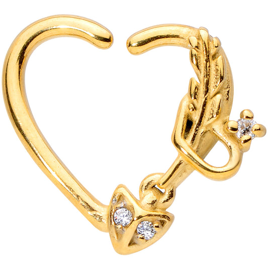 16G 3/8 Clear CZ Gem Arrow Heart Left Heart Closure Ring
