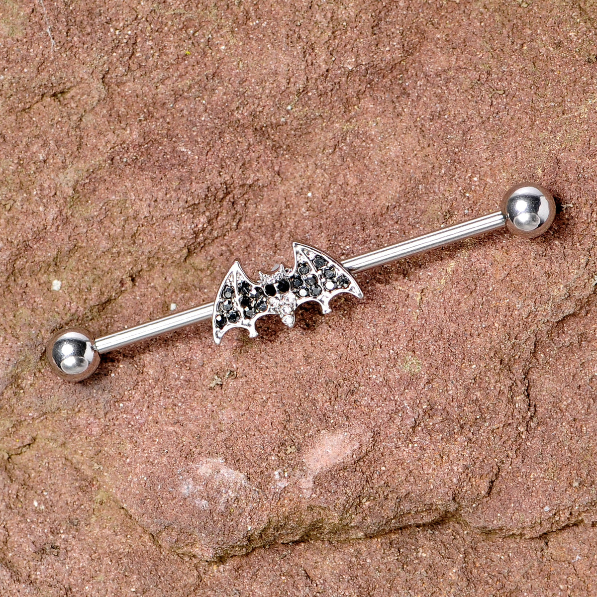 14G Clear Black Gem Bat Halloween Industrial Barbell 38mm