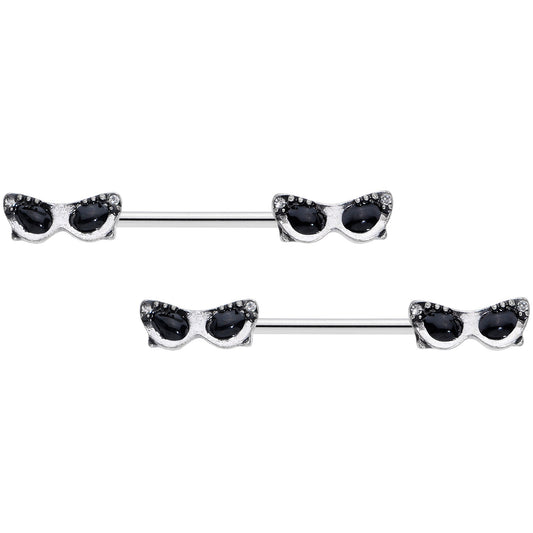 14G 9/16 Clear Gem 50s Retro Sunglasses Barbell Nipple Ring Set