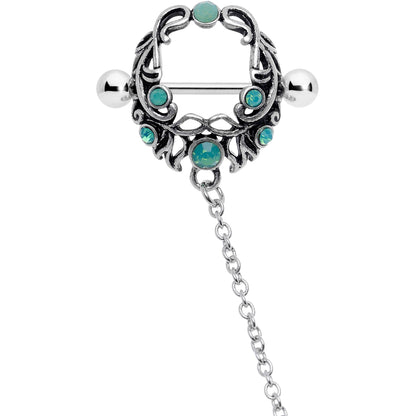 14G 9/16 Green Faux Opal Wreath Nipple Shield Dangle Nipple Chain
