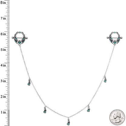 14G 9/16 Green Faux Opal Wreath Nipple Shield Dangle Nipple Chain