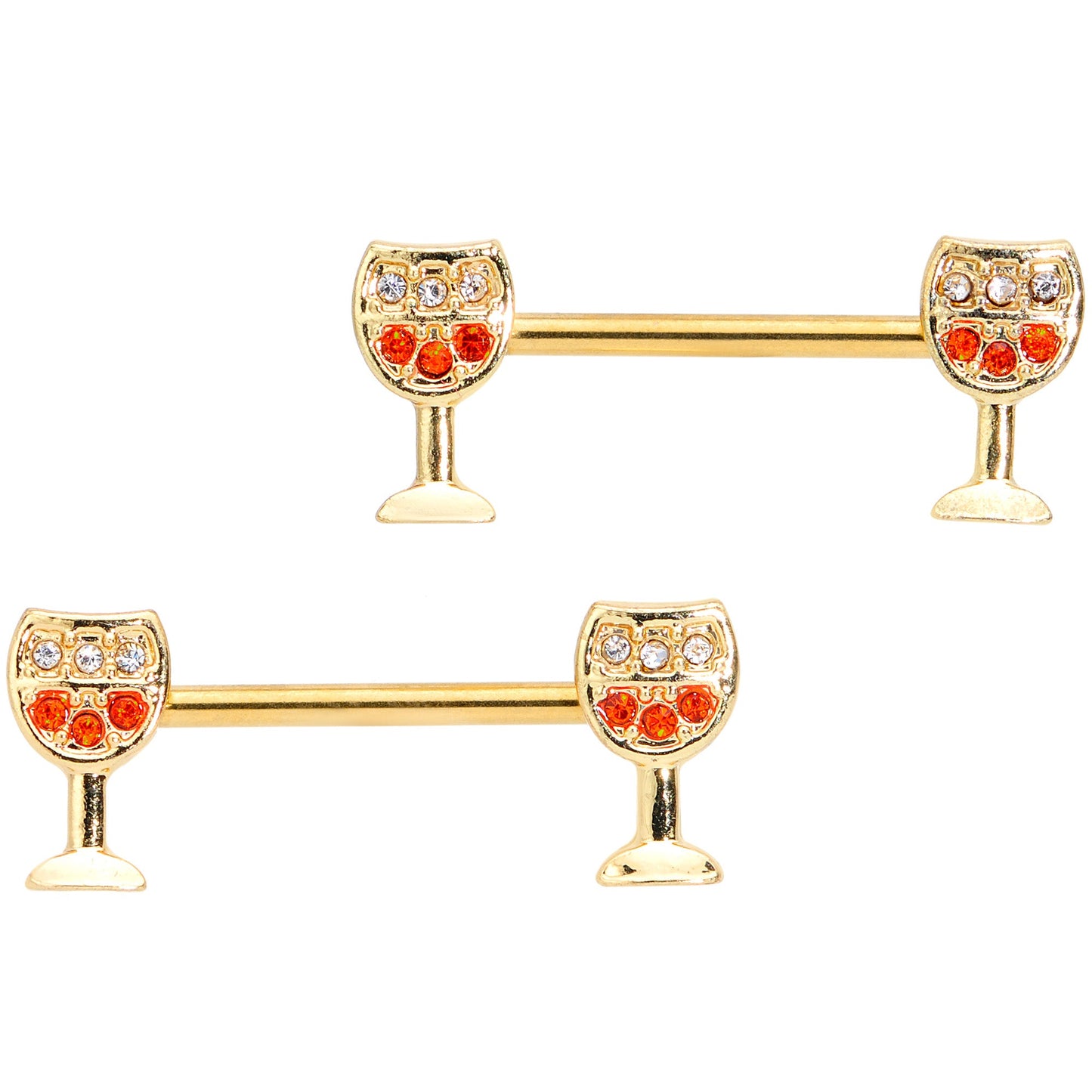 14G 9/16 Orange Gem Gold Tone Holiday Wine Nipple Ring Set