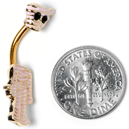 Black Gem Gold Tone Mummy Halloween Double Mount Belly Ring