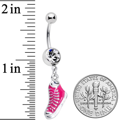 Clear Gem Pink High Top Sneaker Dangle Belly Ring