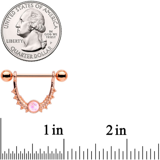 14G 9/16 White Faux Opal Rose Gold Tone Dangle Nipple Ring Set