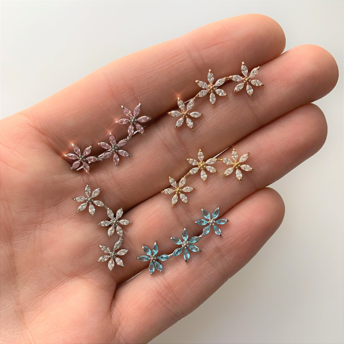 16G 1/4 Pink CZ Gem Tri Flower Cartilage