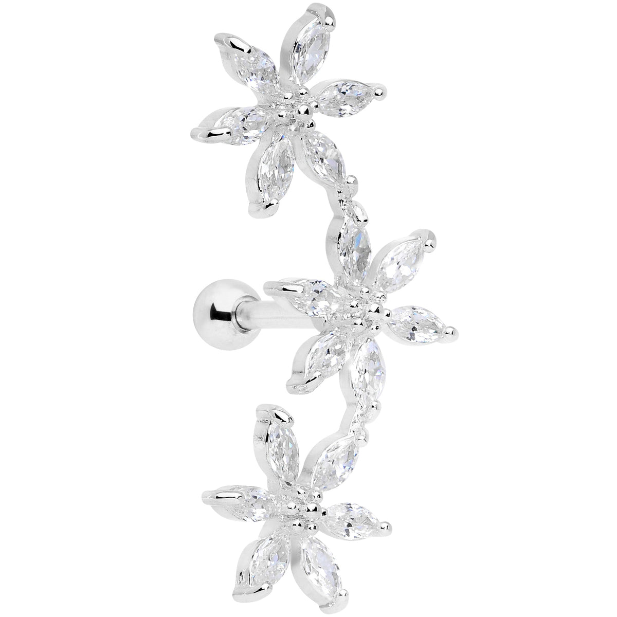 16G 1/4 Clear CZ Gem Tri Flower Cartilage
